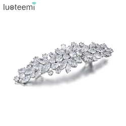 LUOTEEMI Chic Cubic Zirconia Shinning Hair Jewelry Silver Color Temperament Retro Elegant Accessories for Bride Dress Decoration