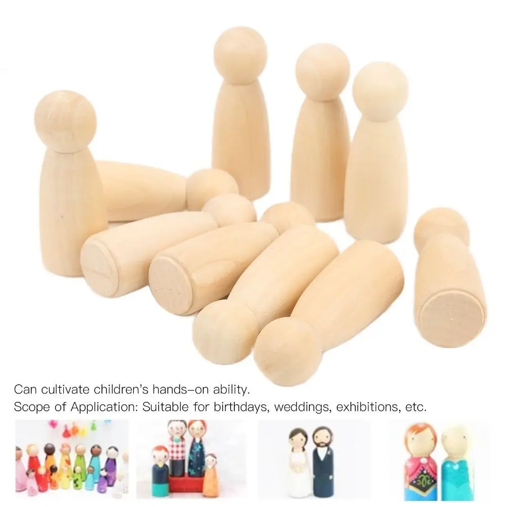 10PCS 75mm Size Wooden Peg Doll Smooth Nature Plain Unfinished Wooden Doll Plain Wood DIY Doll People Art Craft Projects