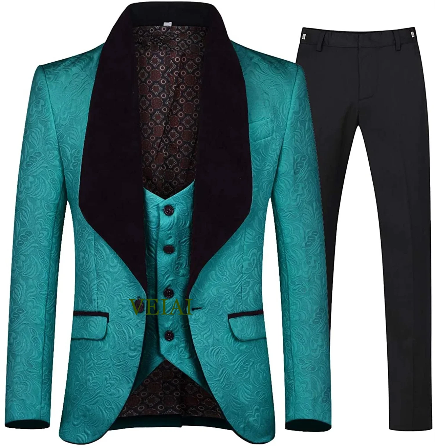 Customized Teal Green 3-Piece Men's Suits High Quality New Style Wedding Tuxedo Blazer Vest Pants Set for Groomsmen Party Prom