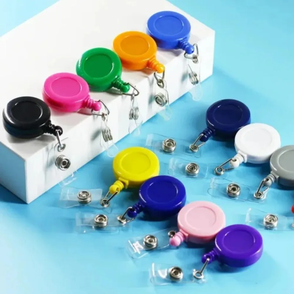 Round Retractable Transparent Keychain Pull Badge Reel Mens Women Cardholder Clips Metal Plastic Extensible Badge Holder Reel