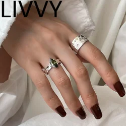 LIVVY Silver Color Sparkling Zircon Geometry Wide Ring For Women New Fashion Elegant Wedding Party Jewelry Gifts
