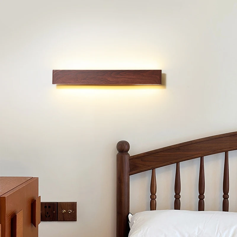 Mid-century Walnut Wood Wall Lamp Modern Ultra-thin Minimalist Living Room Bedroom Bedside Vintage Staircase Hallway Lighting