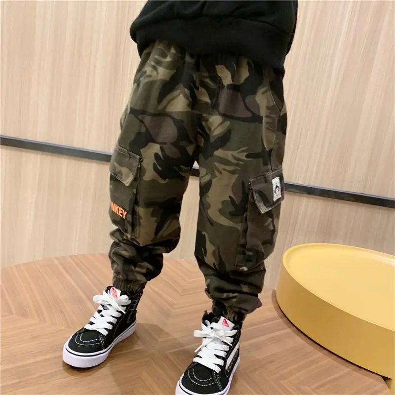 Pantalones Cargo de camuflaje para niños, pantalones deportivos informales holgados para bebés, pantalones gruesos para niños, primavera y otoño,