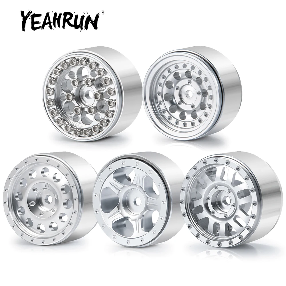 YEAHRUN 4Pcs Silver Micro 1.0inch Beadlock Metal Alloy Wheel Rims Hubs for Axial SCX24 1/24 TRX-4M 1/18 RC Car Upgrade Parts