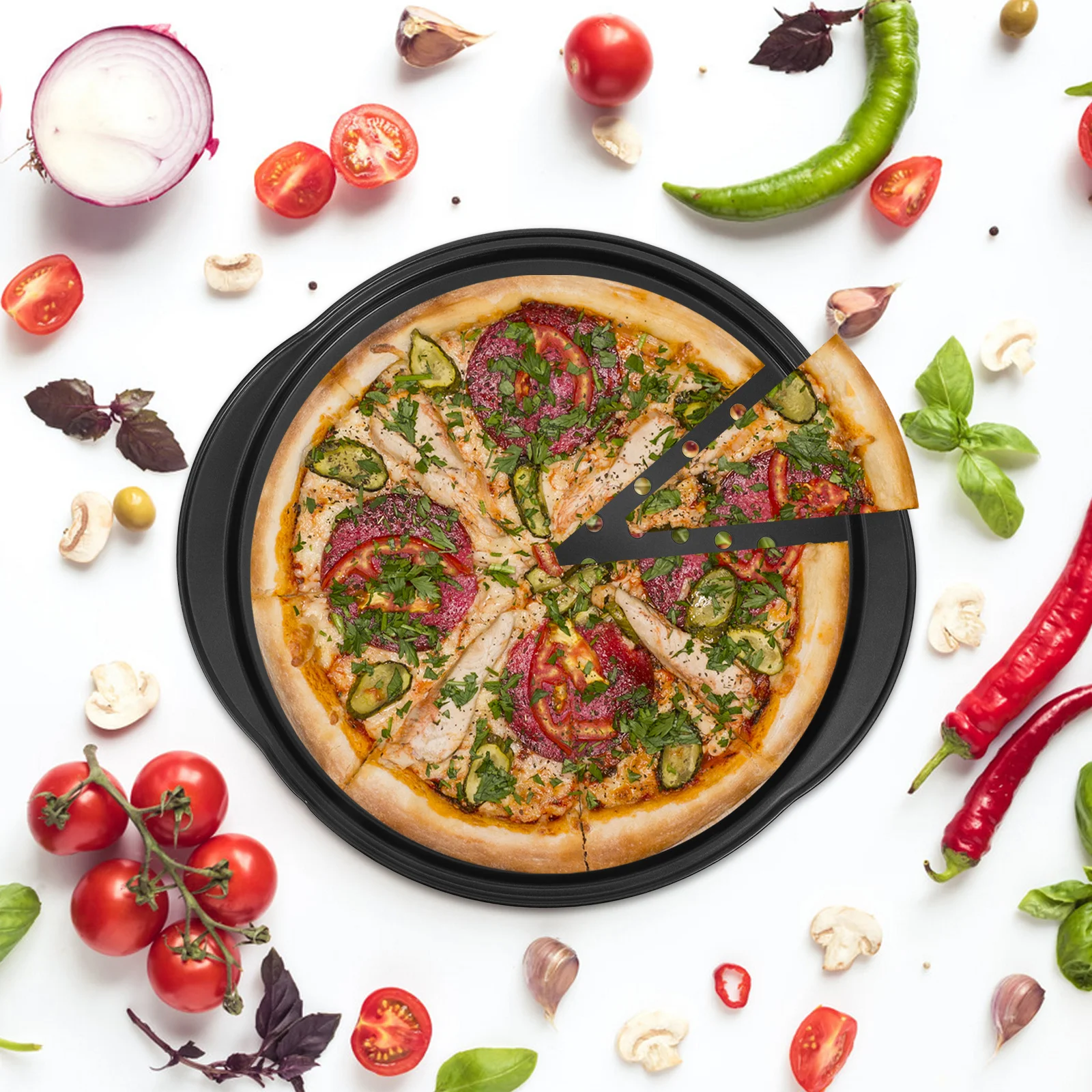 

Double Handle Pizza Pan Heavy Duty Non Stick Baking Tray For Cake Pizza Roasting Oven Cooking Baking Supply