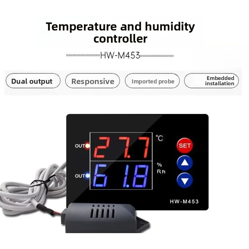 HW-M453 Digital Temp & Humidity Controller, Dual Output Thermostat for Reptile Enclosures