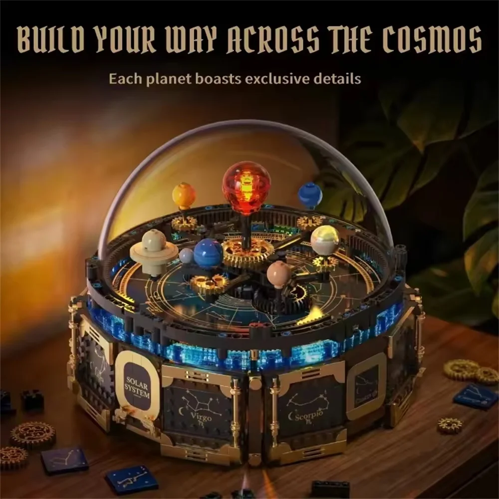 Motorized Solar System Music Box Building Block Set STEM Educational Gift Teens Rotating Space Model Interlocking Brick Toy
