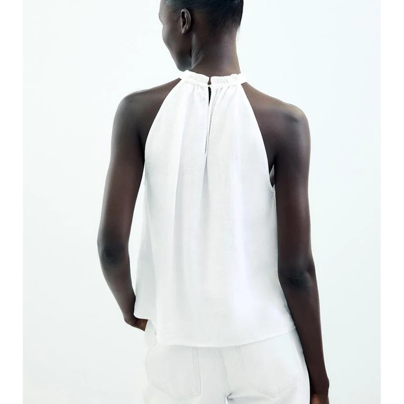 Verão novo feminino faion mistura de linho colarinho decorativo topo confortável solto ajuste svel redondo ne proteção uv