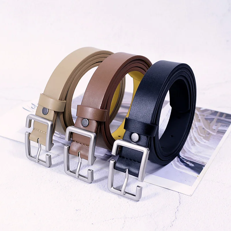 2 for 1 Pant Belt PU Adjustable Square Buckle Allegra K Skinny Slim Thin Nonporous Waist Belt Rectangle  main image 3