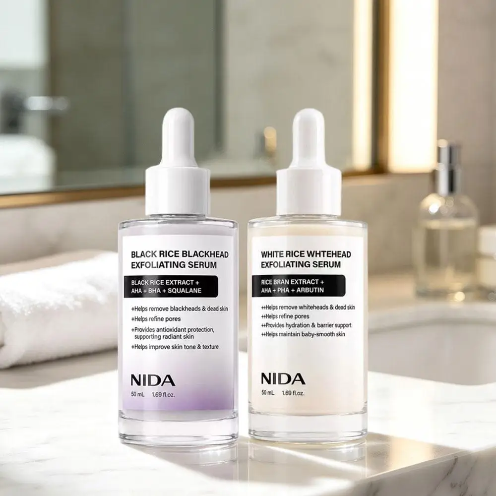 NIDA 50ml White Rice & Black Rice Exfoliating Serum Korean Skincare Exfoliate Blackhead Refine Pore Dead Skin Removal Hydrating