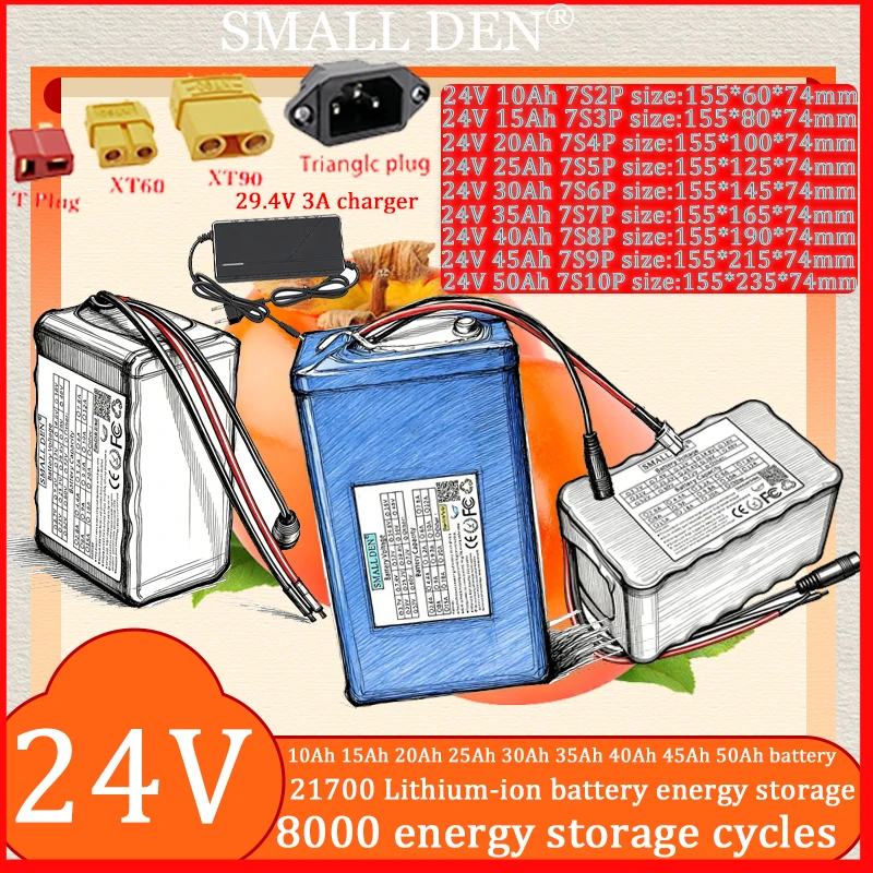 

24V 10Ah 15Ah 20Ah 25Ah 30Ah 35Ah 40Ah 45Ah 50Ah 21700 Lithium Battery Pack + 3A Charger for Tools and Swimming Boats Scooter