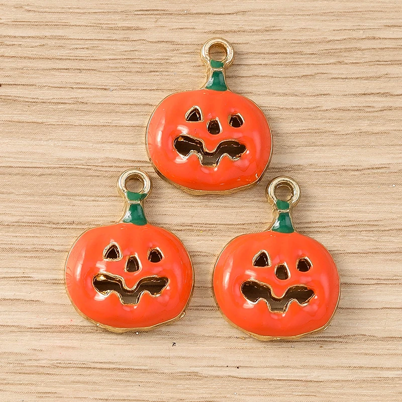 Tusember 10 Teile/los Emaille Nette Halloween Kürbis Charms Anhänger für Ohrring Armband Handgemachte Halskette Halloween Schmuck DIY – Detail 7
