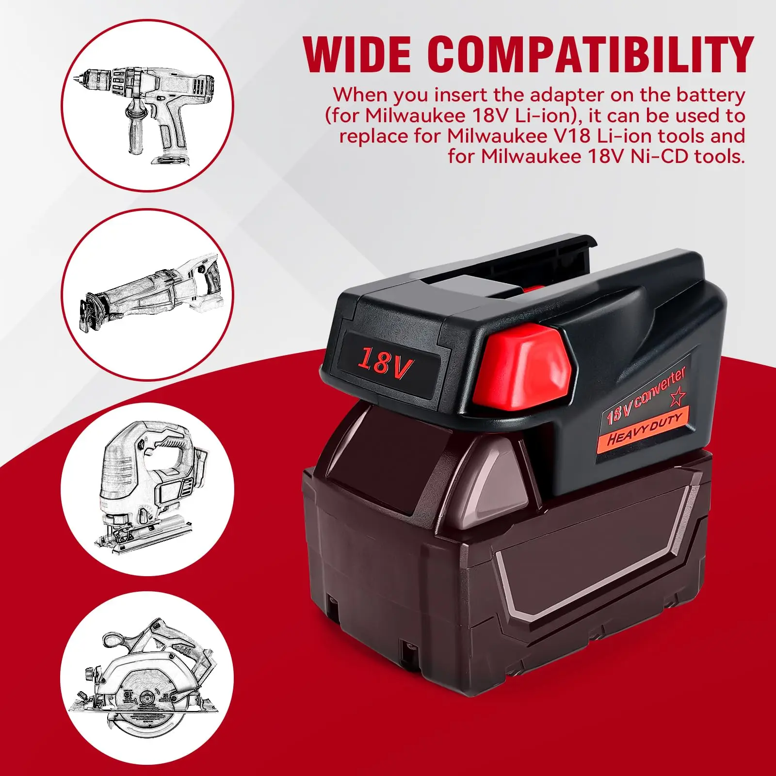 

Battery Adapter Converter M-18&V-18 Compatible for Milwaukee 18V Lithium Ion Battery Can Act for Milwaukee 18V NI-CD Power Tools