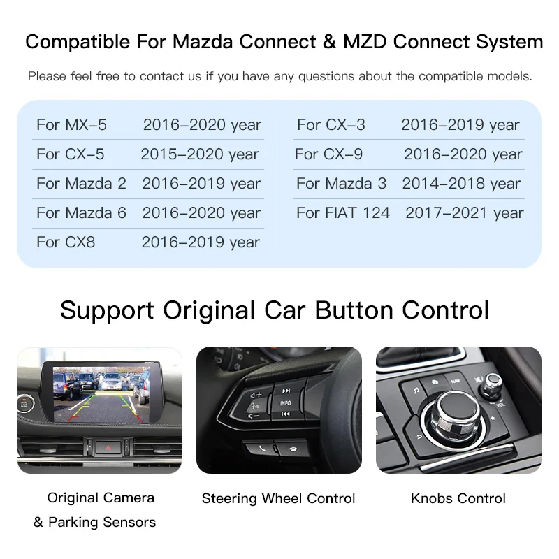 مجموعة EZonetronics OEM Hub Retrofit لنظام توصيل MZD المتوافق مع Mazda 2/3/6/CX3/CX5/CX9/Fit لسيارة Carplay وAndroid Auto