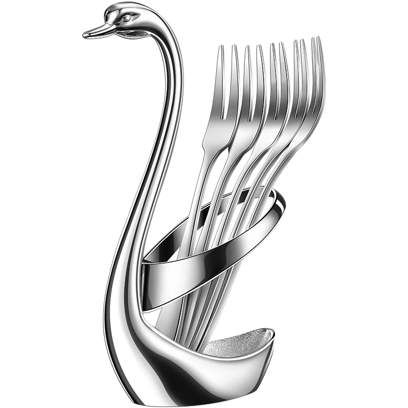 

LFGB Certificated 304 Stainless Steel Fruit Fork and Collect Swan Base Ultra Thick Dessert Fork for Afternoon Tea Banquet