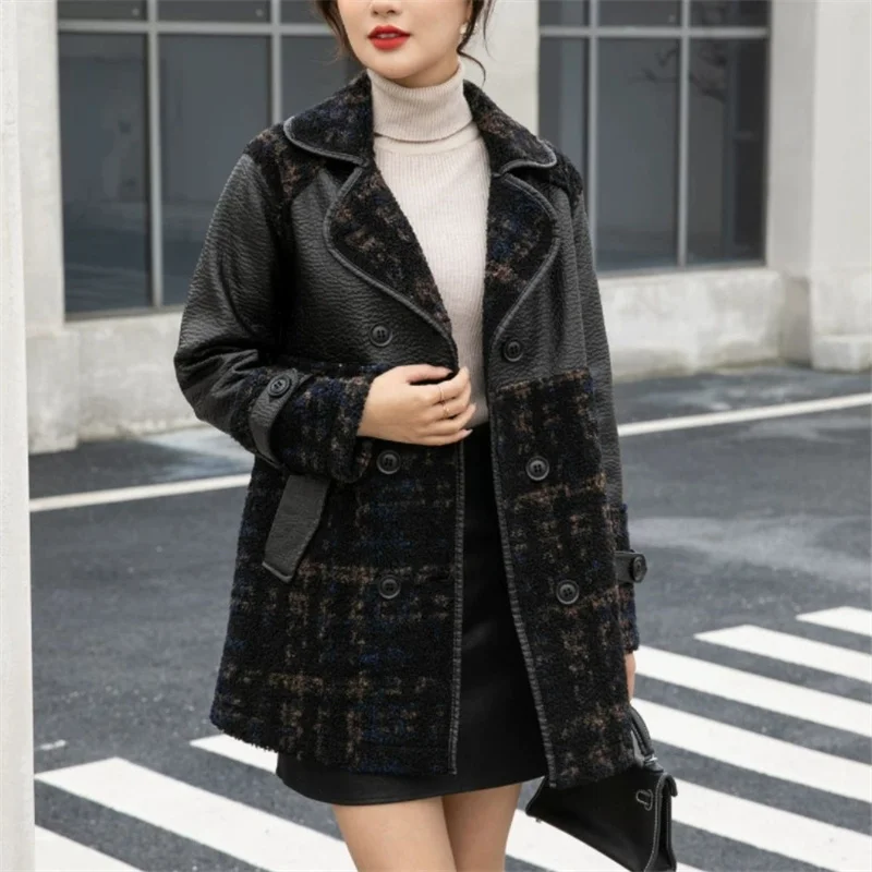 

Double-sided Wear Fleece Thicken Leather Jacket Women's Coat Autumn Winter Loose Outerwear Female Top Double-breasted PU Blazers