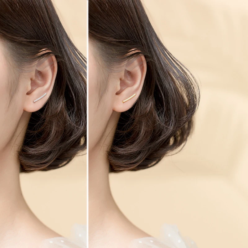 Modian Shiny Zircon U Shape Stud Earring dla kobiet Autentyczne srebro próby 925 w kolorze złotym Geometryczna szpilka do uszu Biżuteria modowa — zdjęcie 6