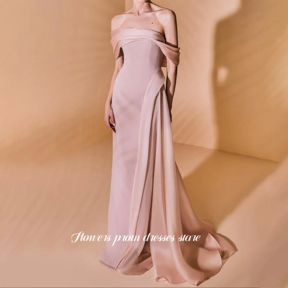 

Flowers Prom Off Shoulder Party Dress Straight Mermaid Evening Dress with Side Train فساتين مناسبة رسمية Customized