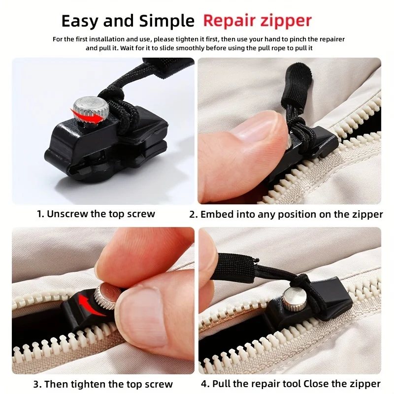 Mintiml 3/6pcs Universal Instant Zipper Repair Replacement Kit Durable Fix Zipper Sliding Teeth Rescue Screw Zipper Head RU