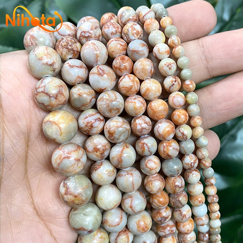 Natural Red Spider Web Stone Red Picasso Jaspers Round Beads DIY Charm Bracelet for Jewelry Making Ring 4/6/8/10/12mm 15