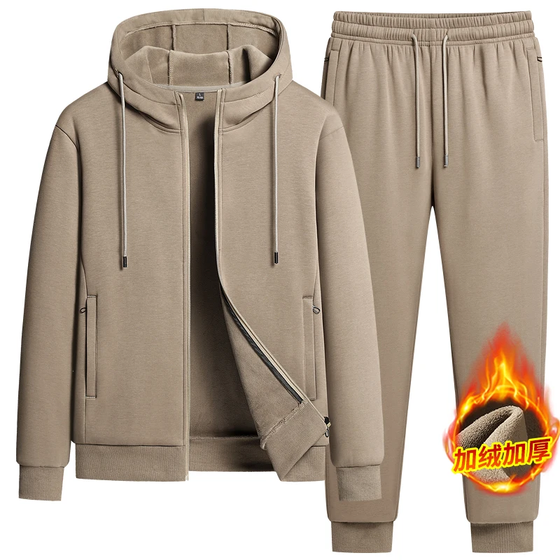 

Men's Hooded Sweatshirts+ Pants Suits Male Warm Winter Fleece Sportwear Zipper Coat Warm Sports Sets Thick Hoodies Tracksuit