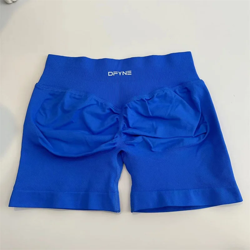 Dfyne pantalones cortos de impacto con logotipo, banda BAJA acanalada, Yoga, Scrunch sin costuras, entrenamiento, gimnasio, pantalones cortos elásticos para glúteos, pantalones cortos para correr