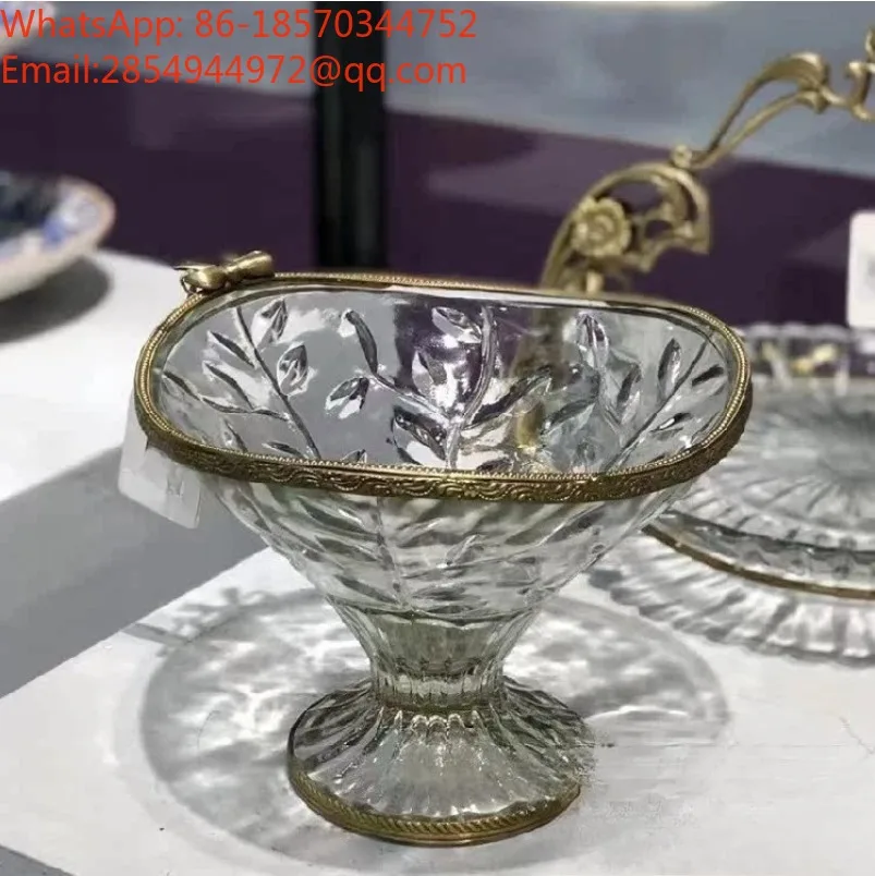 2027Nordic American Pure Copper Glass Creative Fruit Plate, New House Living Room Coffee Table Dining Table Fruit Plate Ornament