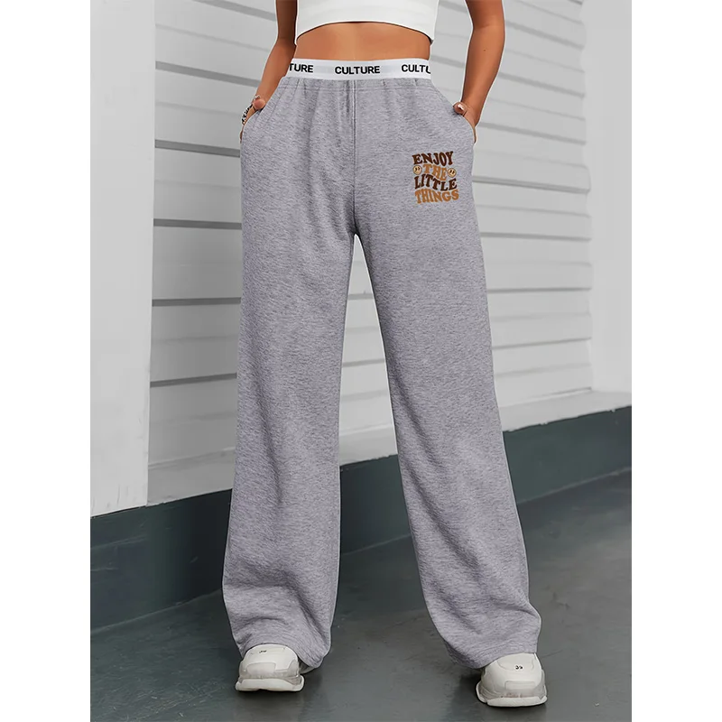 

Autumn Women's Trousers Letter Printed Casual Loose Solid Colour Women's Wide Leg Pants Female Clothing