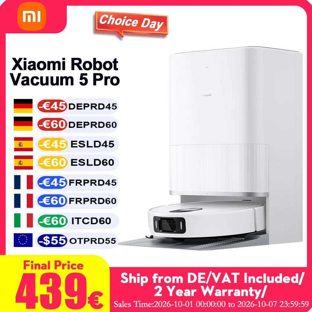 Robot Aspirapolvere Xiaomi 5 Pro (Versione Aggiornata X20+) Pulizia Profonda con Tripla Fotocamera AI, Stazione di Ricarica Autopulente, Libera le Tue Mani