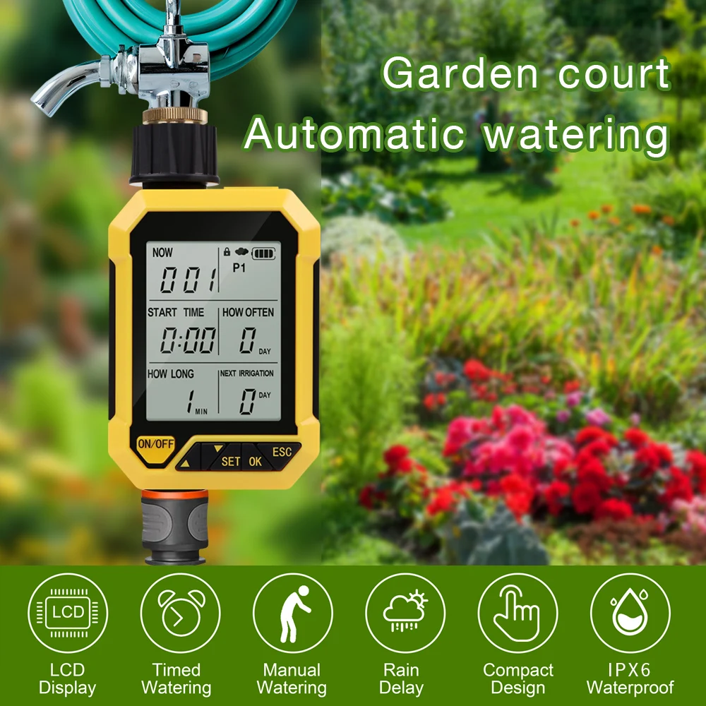 Large Screen Display Water Timer 1 Outlet Automatic Irrigation Watering Controller Progrmmable Timed Water Valve for Garden