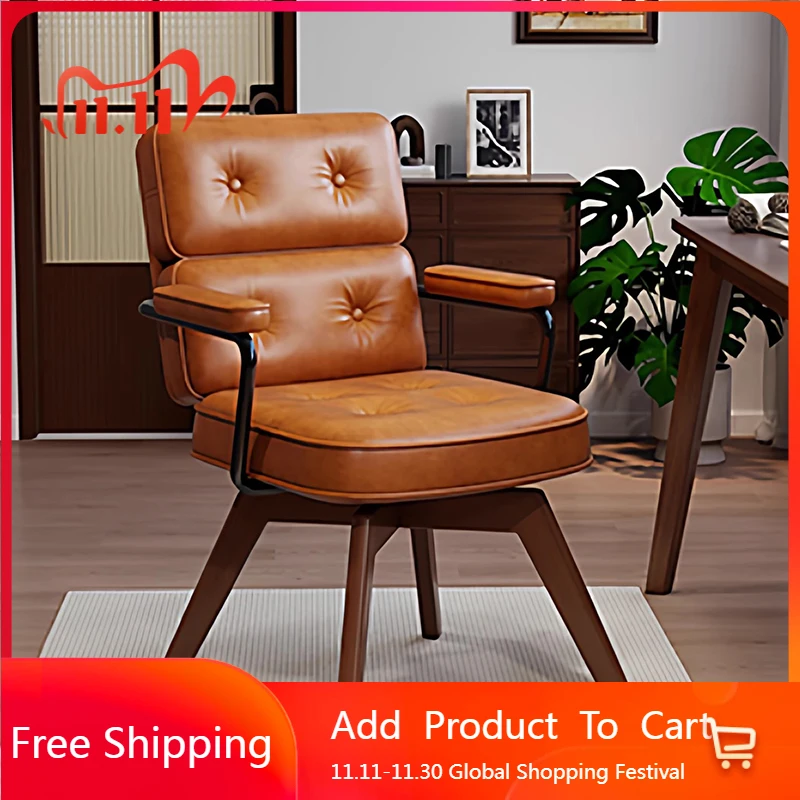 

Luxury Leather Office Chair Vanity Bedroom Makeup Comfortable Lightweigh Office Chair Wooden Barber Taburete Salon Furniture