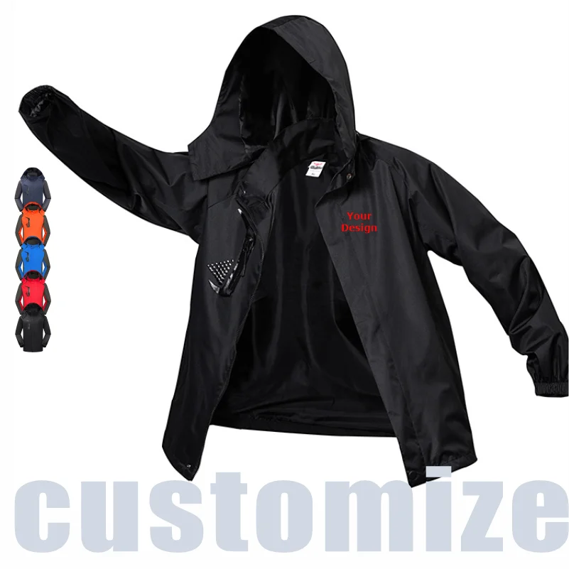

Customized Printing Embroidery DIY Hooded Jacket Men Autumn Outdoor Sports Waterproof Coats Climbing Trekking Windbreaker Travel