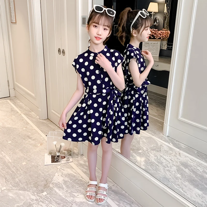 

Summer Polka Dot Girl Dress 2022 Factory New Simple Design Children's Long Dress Cheap Baby Spring and Autumn Dress Short Sleeve