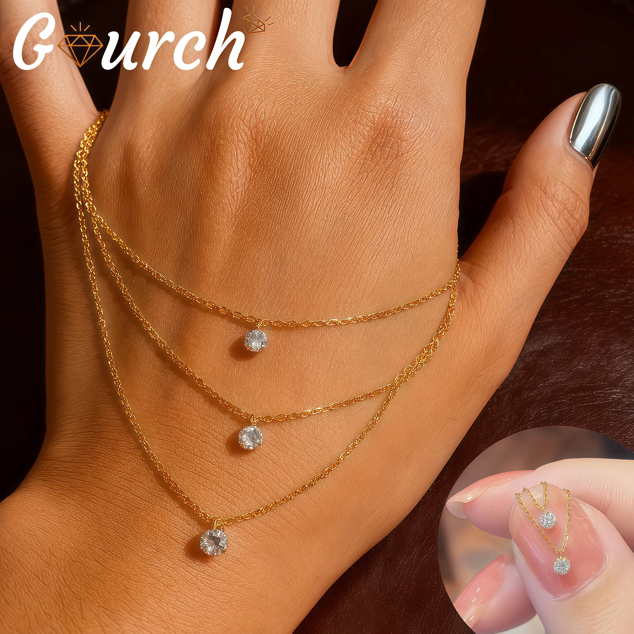 

Gourch S925 стерлингового серебра 14 К позолоченное изысканное ожерелье из муассанита для женщин минималистичная цепочка на ключицу ювелирные изделия подарок