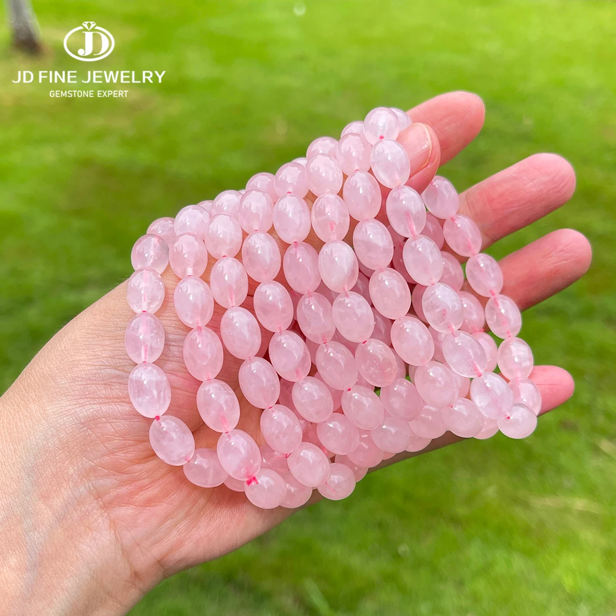 Natural Pink Crystal Oval Bead Bracelet Pink Crystal Gemstone Stretch Bracelet Fashion Gift for Women Men Handmade 16 Beads