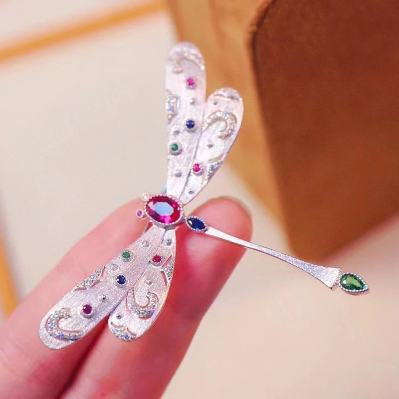 

Dragonfly Brooch For Women Fine Jewelry 925Sterling Silver Elegant Differernt Colors For Suit Hat Matching