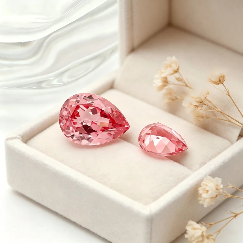 Artificial Gemstone Padparadscha Red Lotus Color Pear Shape Hand Cutting Available Certificate