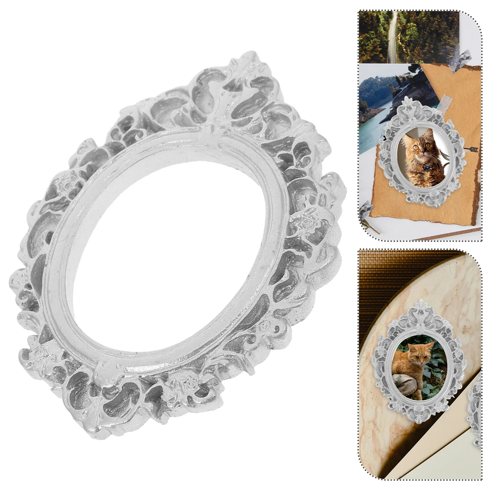 

4pcs Vintage Resin Mini Photo Frames Wall Hanging Diy Picture Frame For Holiday Christmas Home Decor Small Oval Frame