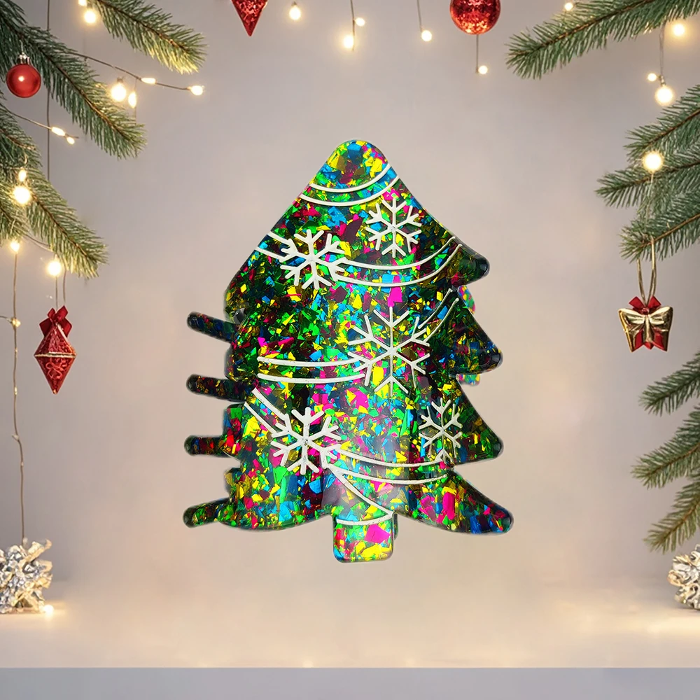 큰 크리스마스 트리 헤어 클로 클립, 다채로운 아크릴 크리스마스 선물 헤어 클로, 강력한 홀드 헤어 액세서리, 수제