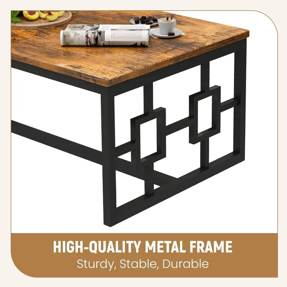 Modern Vintage Dark Brown Coffee and End Table Set for Living Room, 3-Piece Rectangle Furniture