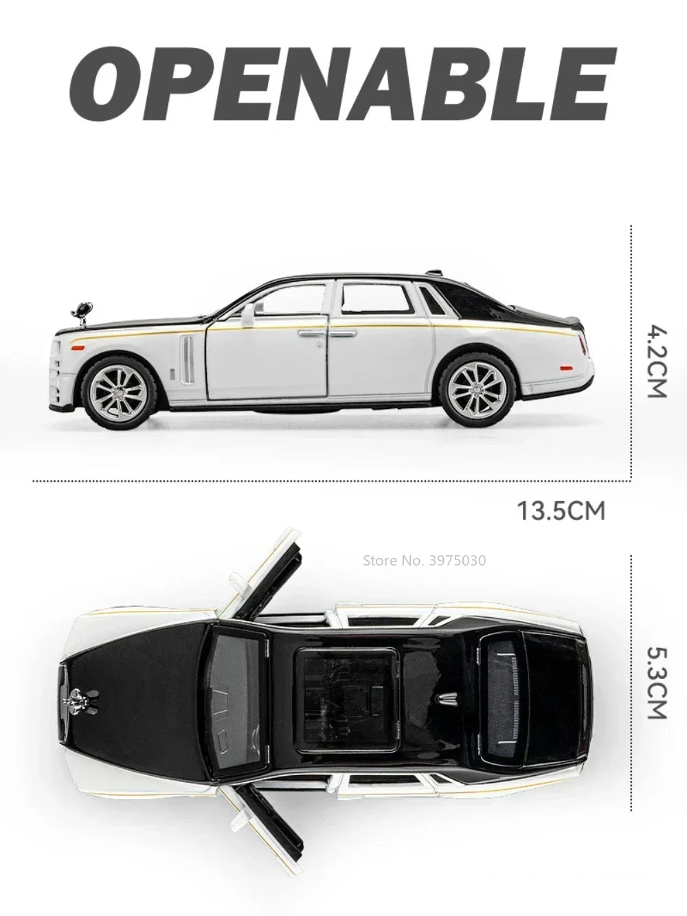 1/36 Rolls Royce Phantom Car Model Alloy Diecast Simulation Toy with Sound Light 2 Doors Opened Toys for Kids Christmas Gifts