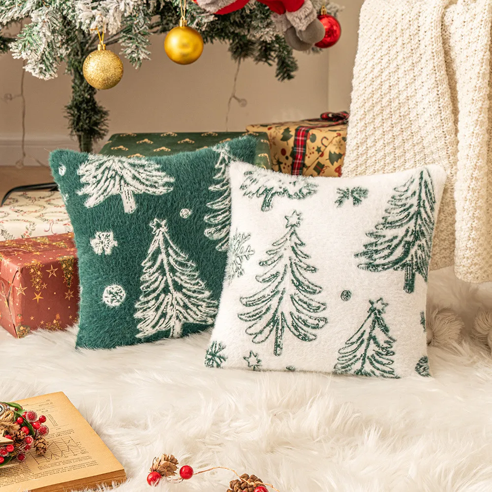 Soft Comfortable Chenille Lumbar Throw Pillow Cushion for Sofa Bedroom Living Room Christmas New Year Decor