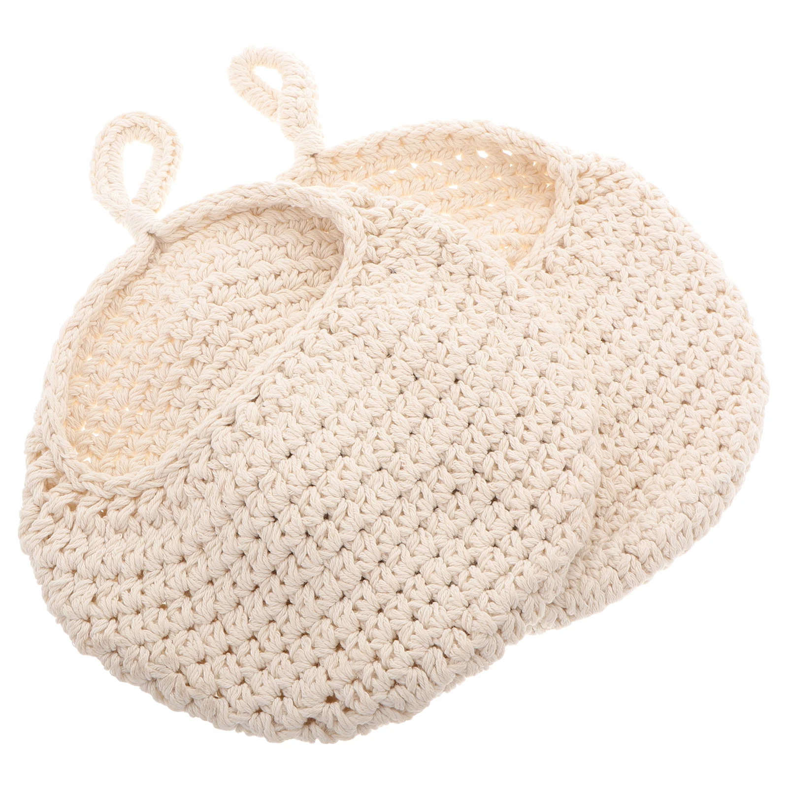 

2Pcs WallMounted Storage Net Cotton Rope Fruit Hammock Kitchen Oval Macrame Basket Handwoven Breathing Mesh Spacesaving