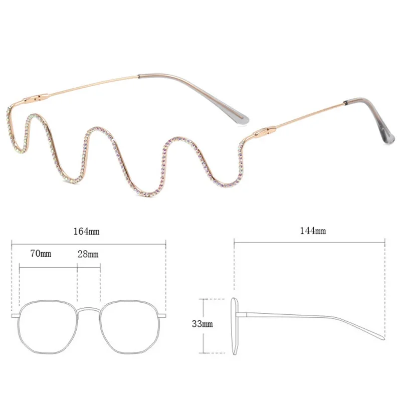 Rhinestone Metal Glasses Street Photography Glasses 2022 New Trendy Glass Frames Fashion Non-lens Glasses Frames High Quailty