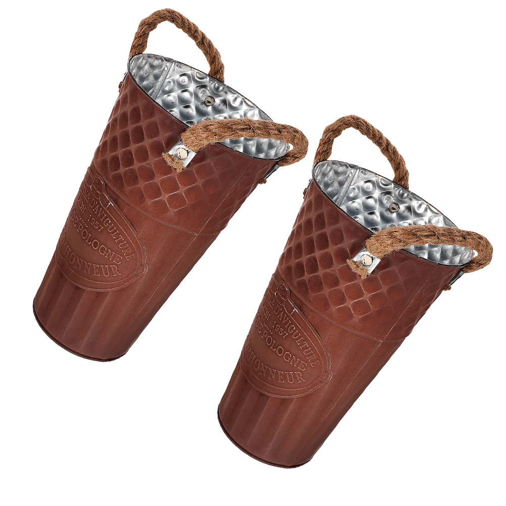 

2Pcs Retro Metal Flower Bucket Vintage Iron Flowerpot Decorative Vase for Home Iron Flower Pot Garden Supplies