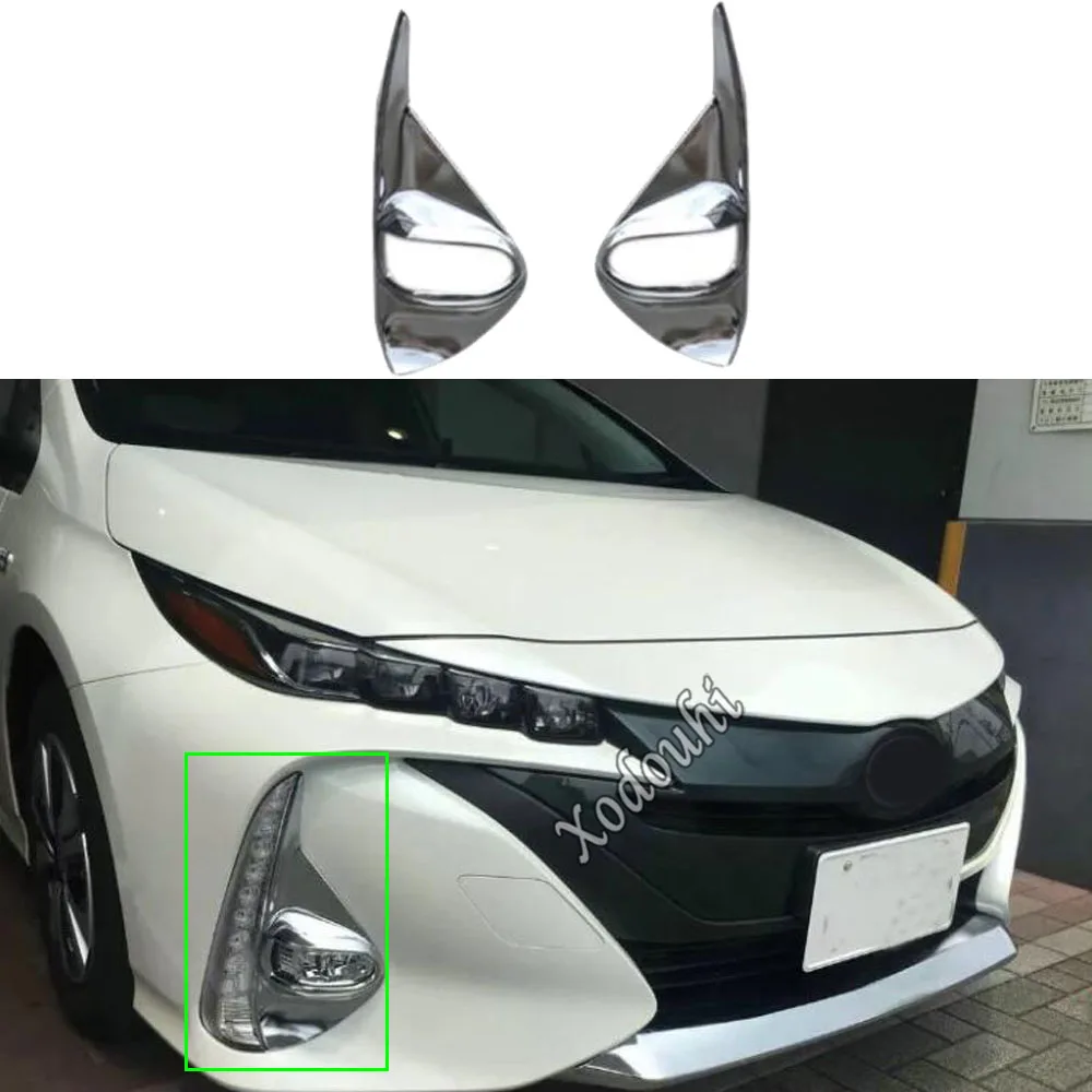 Car Body Front Fog Light Lamp Frame Stick Styling ABS Chrome Cover Trim Eyebrow For Toyota Prius PHV Prime 2017 2018 2019 2020