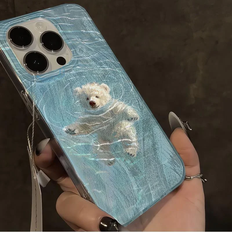 for IPHONE case 16 15 14 13 12 11 PRO MAX 7 8 PLUS X XR XS MAX Swimming bear feather yarn soft edge anti-drop and shock-proof