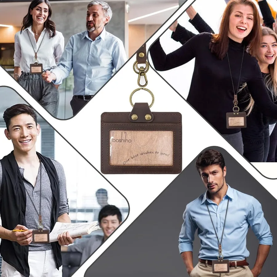 Ausweishalter: Ausweishalter aus Rindsleder mit 19-Umhängeband im horizontalen Stil, dunkelbraun