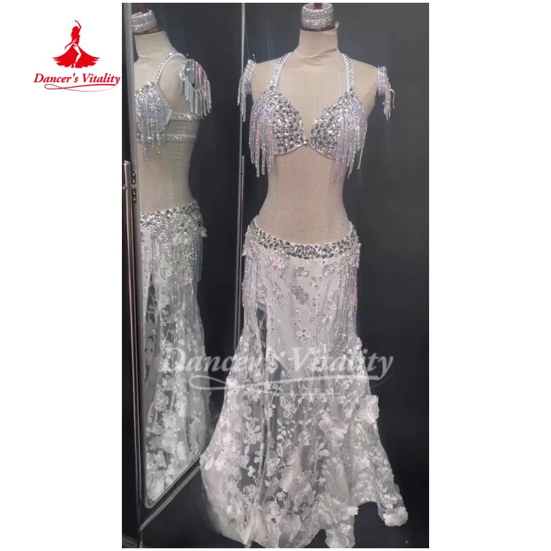 BellyDance Set Women Customized Senior AB Stones Bra+sexy Fishtail Skirt 2pcs Dancer Stage Competition Costumes Dance's Vitality