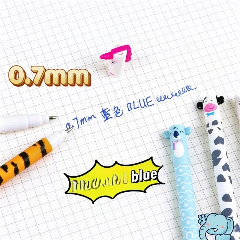 12 verschiedene Stile Niedlicher Tier-Motorstift 0,7mm Blaue Tinte Gelstift Löwe Elefant Einhorn Kugelschreiber mit Radierfunktion für die Schule – Detail 3